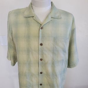 Tommy Bahama Plaid Green and Yellow Button Down Shirt
